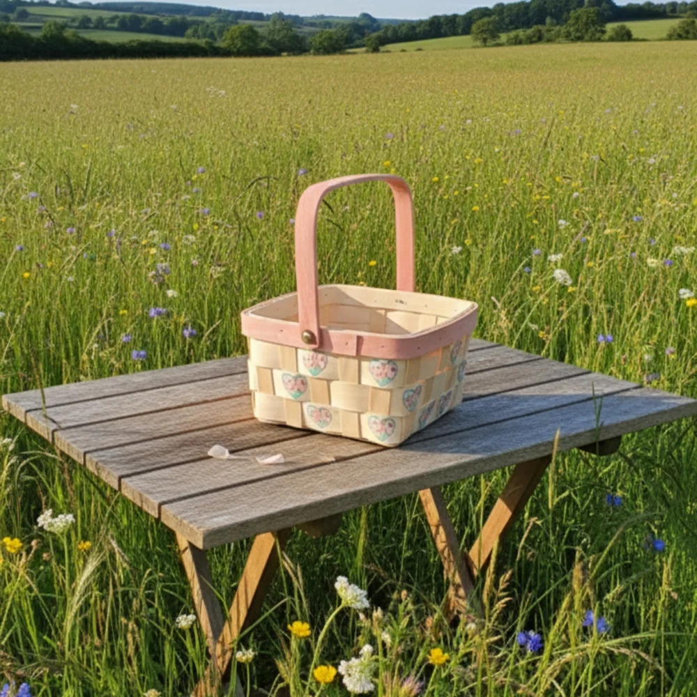 New Cottagecore Longaberger Style Basket With Hearts And Roses